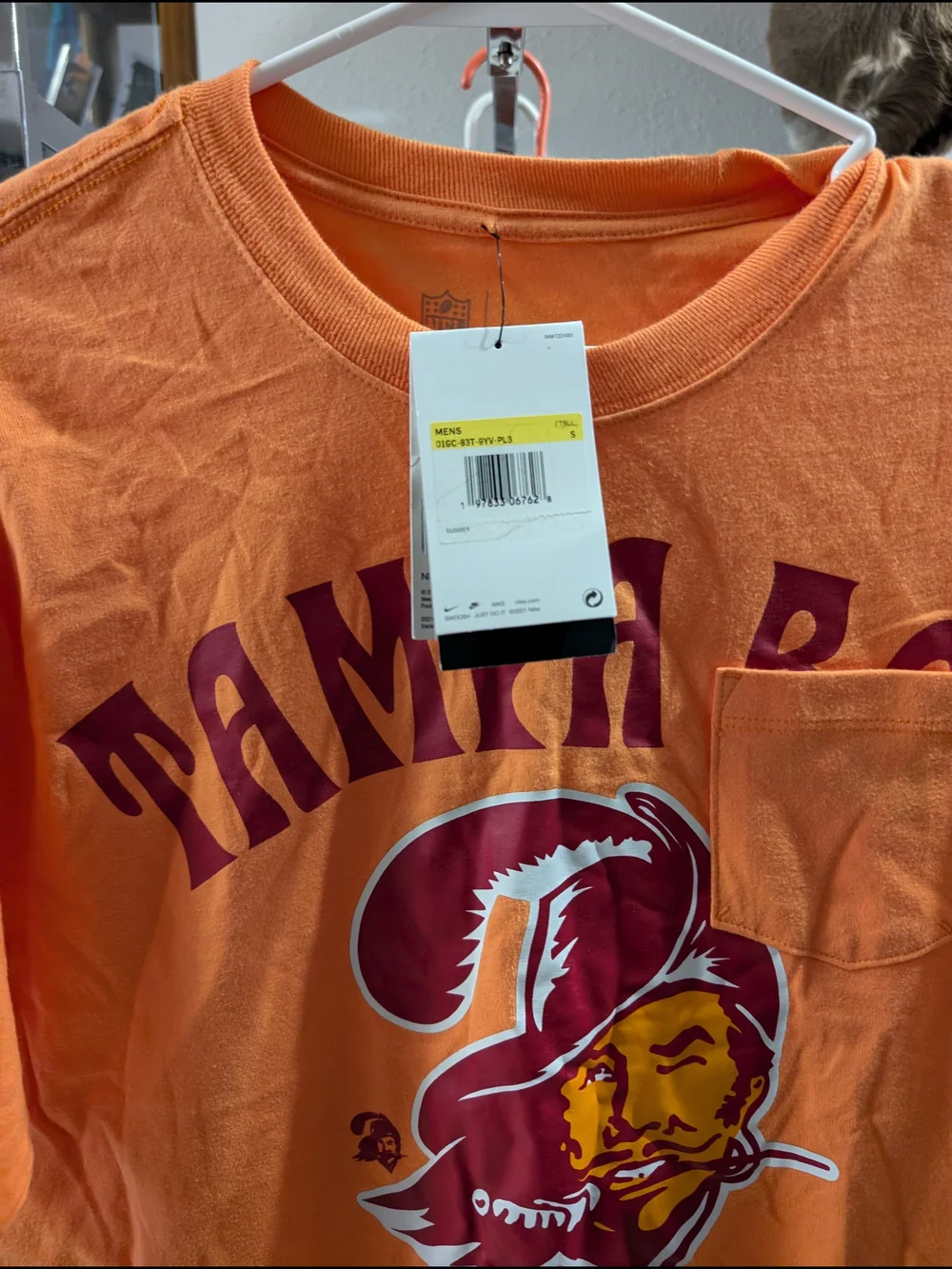 Nike Orange Tampa Bay Short Sleeve Pocket Tee with Maroon Graphic